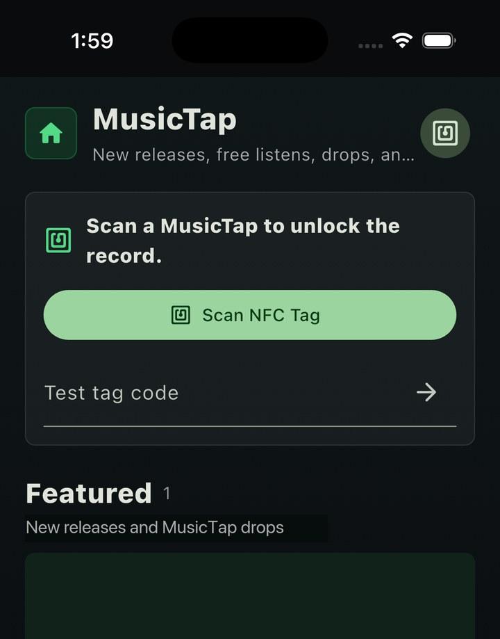 MusicTap home scan screen